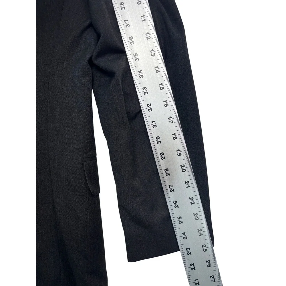 vtg 90s Albert Nipon 38R 30x30 Charcoal Stripe 2pc Pant Suit Wool Pleated Cuffed